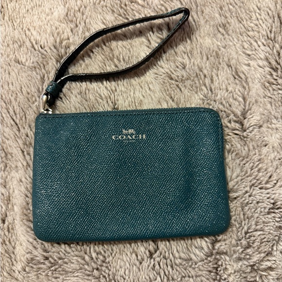 Coach Metallic Green Leather Wristlet - Picture 1 of 8